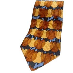 Ermenegildo Zegna‎ 100% Silk Rust Brown Gold Blue Men's Necktie Tie Autumn Fall